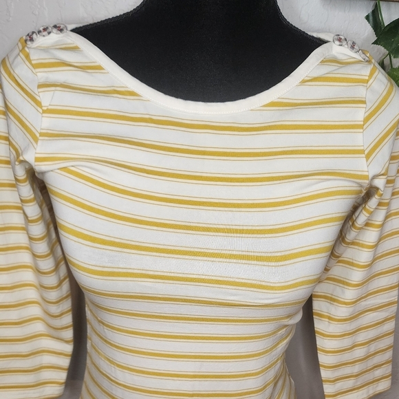 Matilda Jane Mustard Stripe Button Accent Top Size XS - Picture 3 of 13